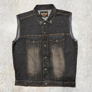 Vintage Black Denim Sleeveless Biker Vest